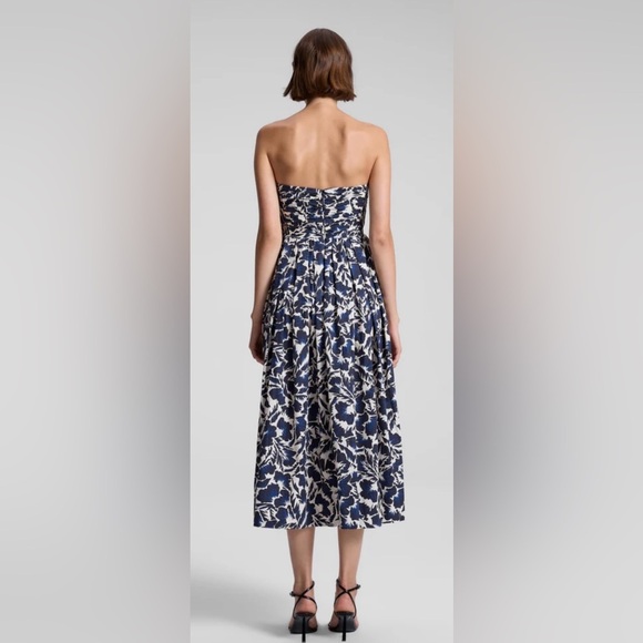 A.L.C. - Women’s Strapless Midi Dress w/Full Skirt & Pockets Navy/Ivory - 12 NWT - Picture 3 of 13